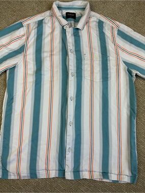 Farwest Striped Shirt Mens L Coastal Grandma Retro Summer Beach Casual Resort